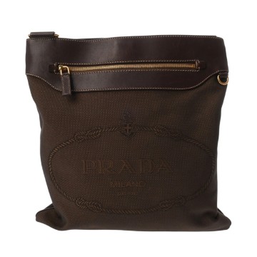 プラダ ショルダーバッグ ブラウン ロゴジャガードキャンバス/レザー レディース バッグ 【中古】【bag】