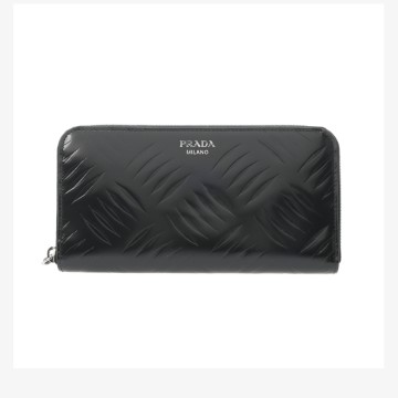 プラダ ジップアラウンド財布 ブラック 2ML317 ブラッシュドレザー メンズ 財布 【中古】【purse】