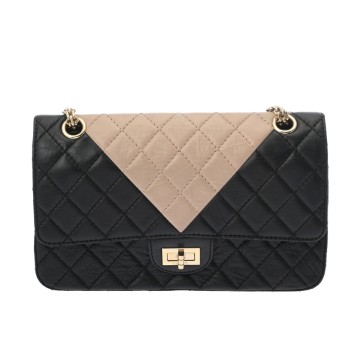 シャネル 2.55 チェーンショルダー ブラック/ベージュ エイジドカーフスキン レディース バッグ 【中古】【bag】