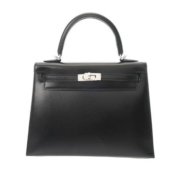 エルメス ケリー25 外縫い ブラック ボックスカーフ レディース バッグ 【未使用】【bag】