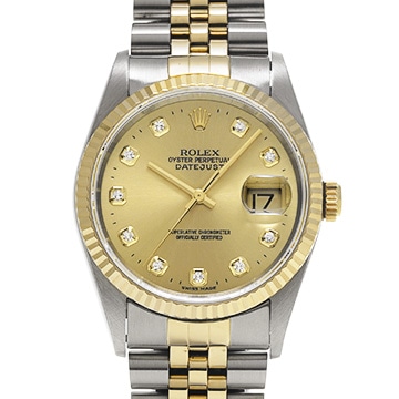 ロレックス デイトジャスト 16233G シャンパン/ダイヤモンド メンズ 時計 【中古】【wristwatch】