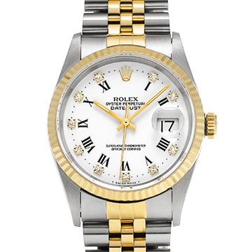 ロレックス デイトジャスト 16233G ホワイト/ダイヤモンド メンズ 時計 【中古】【wristwatch】