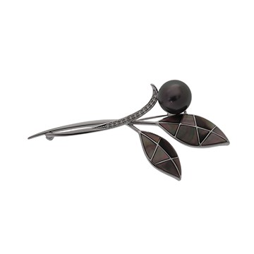 タサキ リーフモチーフ パール シェル ダイヤ0.11ct シルバー K18ホワイトゴールド WG ユニセックス ジュエリー 【中古】【jewelry】