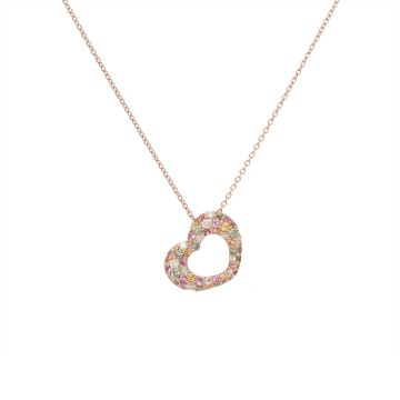 ポンテヴェキオ エモツィオーネネックレス ダイヤ0.12ct サファイア0.27/0.11ct マルチストーン ピンク K18ピンクゴールド PG レディース ジュエリー 【中古】【jewelry】