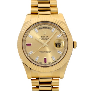 ロレックス デイデイト 8Pダイヤ 2Pバケットルビー 218238BG シャンパン/ダイヤモンド/ルビー メンズ 時計 【中古】【wristwatch】