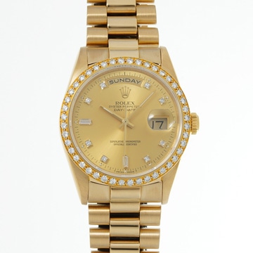ロレックス デイデイト 10Pダイヤ ダイヤベゼル 18348A シャンパン/ダイヤモンド メンズ 時計 【中古】【wristwatch】
