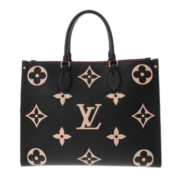 ルイ ヴィトン モノグラムアンプラント オンザゴー MM ブラック/ベージュ M45495 レザー レディース バッグ 【中古】【bag】