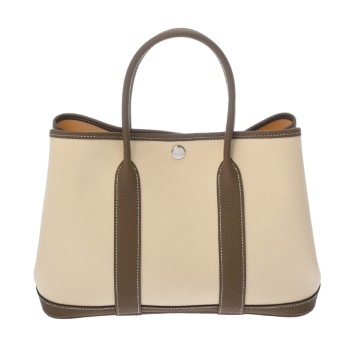 エルメス ガーデンパーティ TPM バニラ/エトゥープ トワルオフィシエ/レザー レディース バッグ 【中古】【bag】
