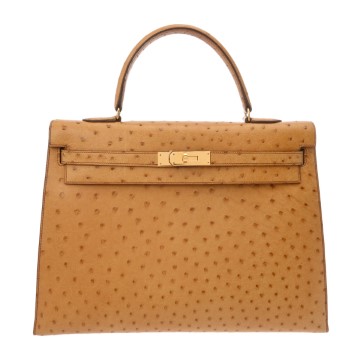 エルメス ケリー 35 外縫い 2WAY サフラン オーストリッチ レディース バッグ 【中古】【bag】