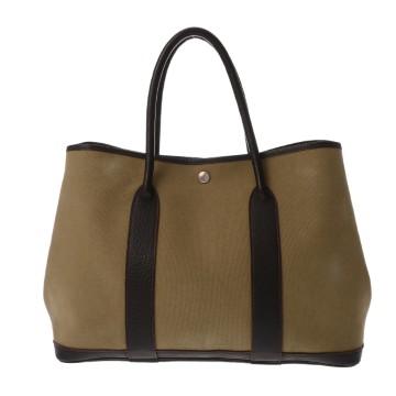 エルメス ガーデンパーティ PM カーキ/ブラウン トワルオフィシェ/レザー レディース バッグ 【中古】【bag】
