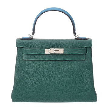 エルメス ケリー 28 オ・パス 内縫い 2WAY マラカイト/ブルーザンジバル トゴ レディース バッグ 【中古】【bag】