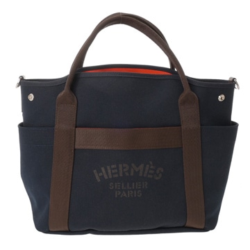 エルメス サックドパンサージュ グルーム ネイビー トワルシェブロン レディース バッグ 【中古】【bag】