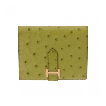 エルメス ベアン コンパクト グリーン オーストリッチ レディース 財布 【中古】【purse】