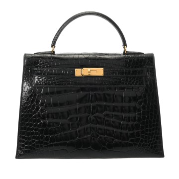 エルメス ケリー 32 外縫い 2WAY ブラック アリゲーター レディース バッグ 【中古】【bag】