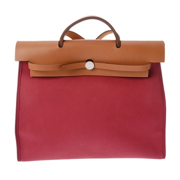 エルメス エールバッグ ジップ MM 2WAY ボルドー トワルオフィシェ/ヴァッシュハンター ユニセックス バッグ 【中古】【bag】