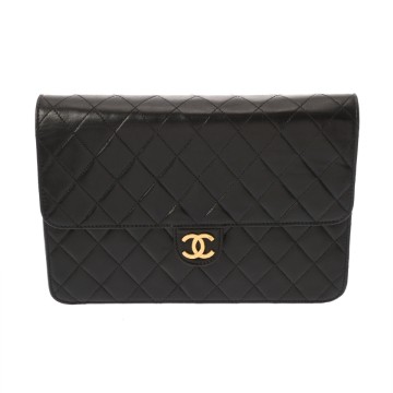 シャネル マトラッセ プッシュロック  チェーンショルダー 25cm ブラック ラムスキン レディース バッグ 【中古】【bag】