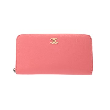 シャネル ロングジップウォレット ピンク A81657 カーフスキン レディース 財布 【中古】【purse】