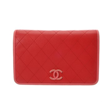 シャネル マトラッセ チェーンウォレット レッド レザー レディース バッグ 【中古】【bag】