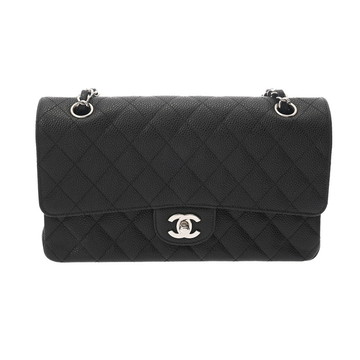 シャネル マトラッセ チェーンショルダー 25cm Wフラップ ブラック キャビアスキン レディース バッグ 【中古】【bag】