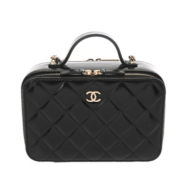 シャネル マトラッセ トップハンドル ブラック シャイニーカーフスキン レディース バッグ 【中古】【bag】