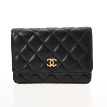 シャネル マトラッセ フリル チェーン ウォレット ブラック ラムスキン レディース バッグ 【中古】【bag】