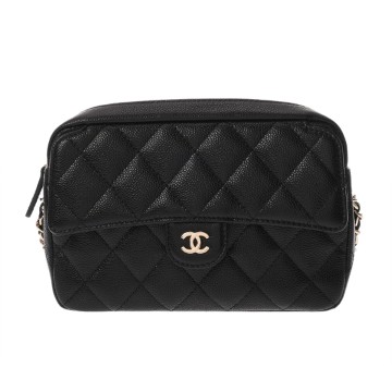 シャネル マトラッセ チェーンクラッチ ブラック AP4425 キャビアスキン レディース バッグ 【中古】【bag】
