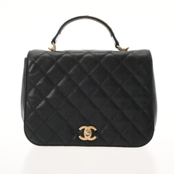 シャネル マトラッセ トップハンドル フラップバッグ 2WAY ブラック キャビアスキン レディース バッグ 【中古】【bag】