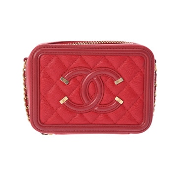 シャネル CCフィグリーミニ チェーンショルダー レッド キャビアスキン レディース バッグ 【中古】【bag】