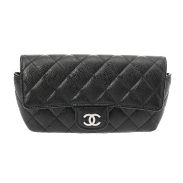 シャネル マトラッセ アイウェアケース チェーンショルダー ブラック キャビアスキン レディース バッグ 【中古】【bag】