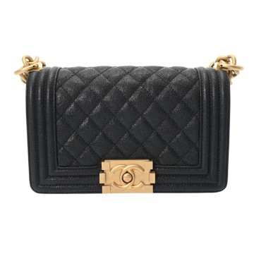 シャネル ボーイシャネル ハンドバッグ 20cm ブラック A67085 キャビアスキン レディース バッグ 【中古】【bag】