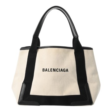 バレンシアガ ネイビーカバス S ホワイト/ブラック 339933 キャンバス/レザー レディース バッグ 【中古】【bag】