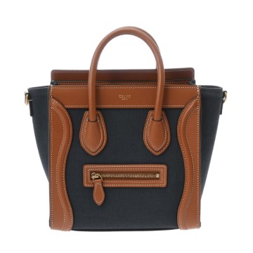 セリーヌ ラゲージ ナノ 2WAY ネイビー/タン 189243 キャンバス/カーフ レディース バッグ 【中古】【bag】