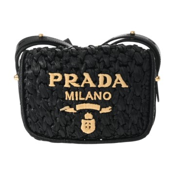 プラダ ショルダーバッグ ブラック 1BD362 ラフィア/レザー レディース バッグ 【中古】【bag】