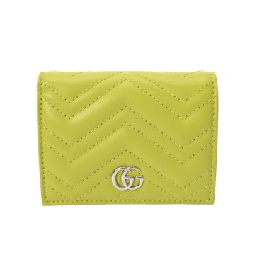 グッチ GGマーモント コンパクトウォレット ダブルG ライムグリーン 466492 レザー レディース 財布 【中古】【purse】