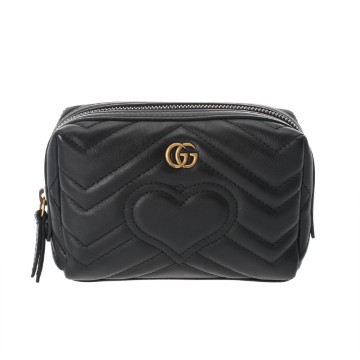 グッチ GGマーモント コスメポーチ ブラック 476165 レザー ユニセックス 【中古】【bag】