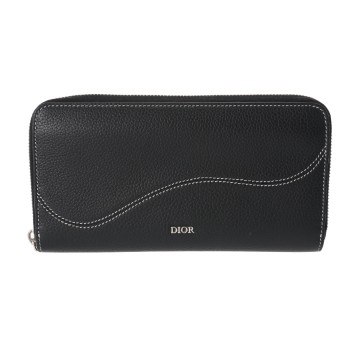 ディオール Saddle ロングジップウォレット ブラック 2ADBC315YKK_HOON キャビアスキン メンズ 財布 【中古】【purse】
