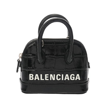 バレンシアガ ヴィル トップハンドル ミニ ブラック 639756 クロコ型押し レディース バッグ 【中古】【bag】