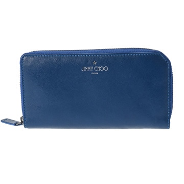 ジミーチュウ ロゴ ラウンドファスナー ブルー レザー レディース 財布 【中古】【purse】
