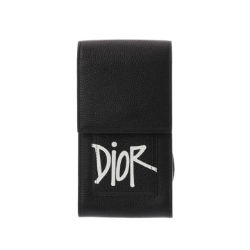 ディオール フォンホルダー DIOR×Stussy ブラック グレインレザー レディース バッグ 【中古】【bag】