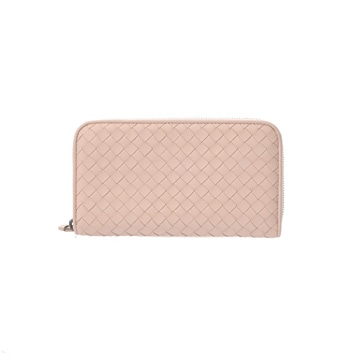 ボッテガ ヴェネタ イントレチャート ラウンドファスナー財布 ベビーピンク レザー レディース 財布 【中古】【purse】