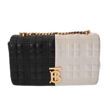 バーバリー チェーンショルダーバッグ ブラック/ホワイト レザー ユニセックス バッグ 【中古】【bag】