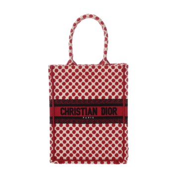 ディオール バーティカルブックトート レッド/ホワイト キャンバス レディース バッグ 【中古】【bag】