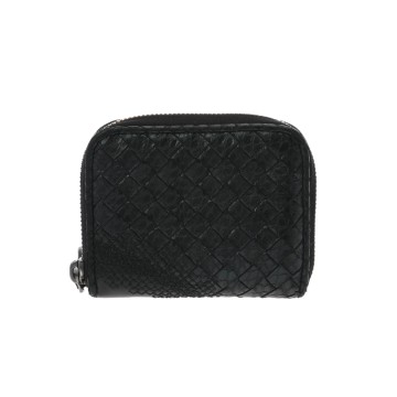 ボッテガ ヴェネタ イントレチャート ブラック レザー ユニセックス 財布 【中古】【purse】