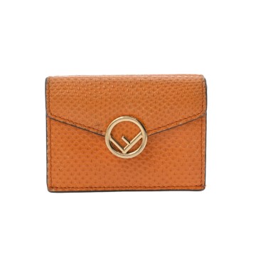 フェンディ コンパクトウォレット オレンジ 型押しレザー ユニセックス 財布 【中古】【purse】