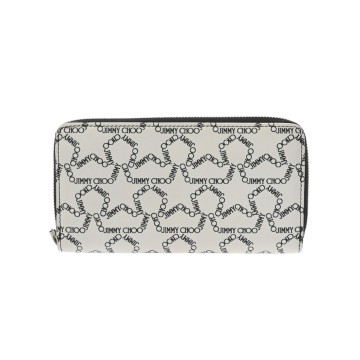 ジミーチュウ ラウンドファスナー ホワイト/ブラック レザー ユニセックス 財布 【中古】【purse】