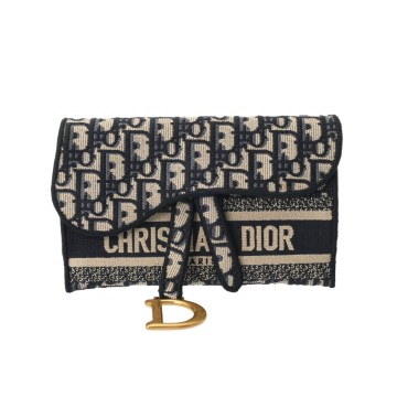 ディオール オブリーク サドルスリムポーチ ブルー S5467CRIW ジャガードキャンバス レディース バッグ 【中古】【bag】