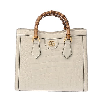 グッチ ダイアナ スモール トートバッグ 2WAY アイボリー 688045 クロコダイル/バンブー レディース バッグ 【中古】【bag】