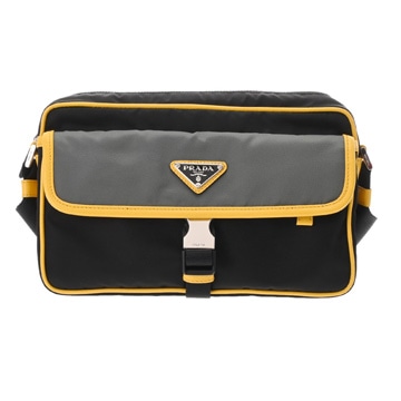 プラダ ショルダーバッグ ブラック/グレー/イエロー 2VH074 ナイロン/レザー メンズ バッグ 【中古】【bag】
