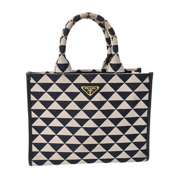 プラダ トライアングルジャガード 2WAY ネイビー/ホワイト 1BA354 キャンバス レディース バッグ 【中古】【bag】