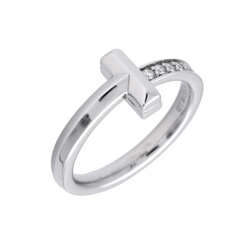 ティファニー Tワン リング ダイヤ ホワイト K18ホワイトゴールド WG レディース ジュエリー 【中古】【jewelry】